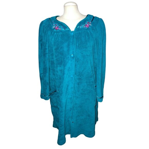 Vintage Rebecca Malone Blue Velour Floral Embroidered Sleep Nightgown Robe Sz XL - Picture 6 of 16